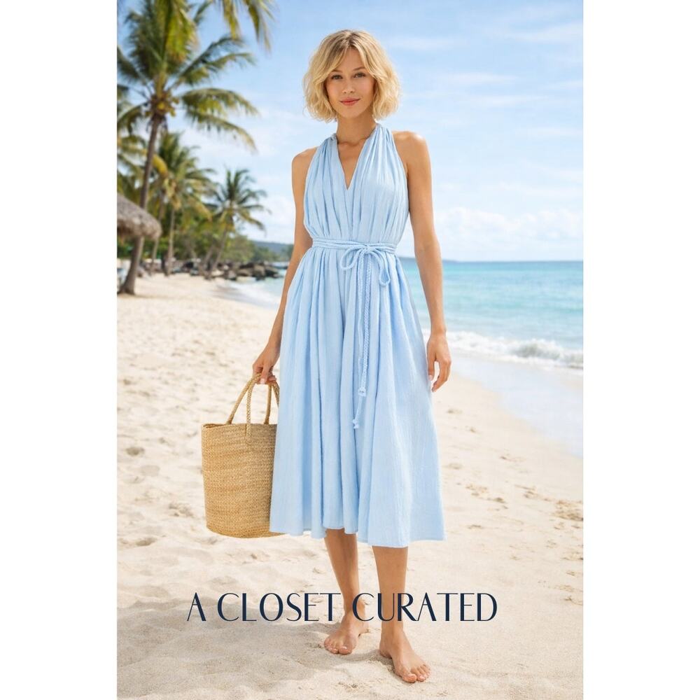 Mille Marilyn Cotton Midi Dress Medium Blue NWT